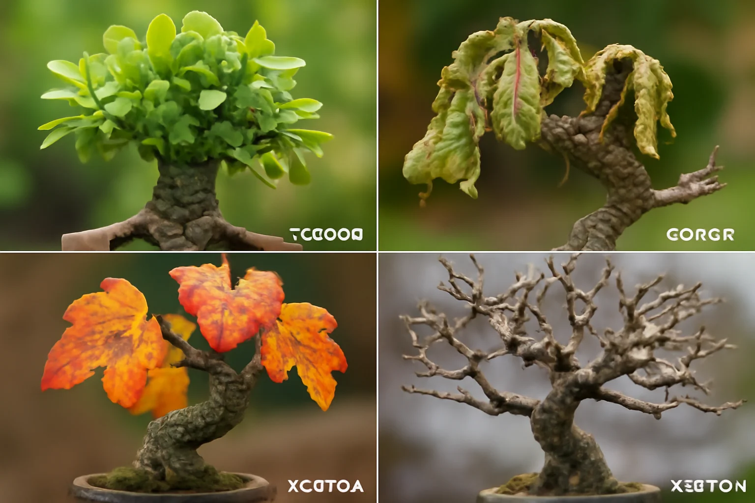 Seasonal bonsai pest management care guide showing year-round maintenance schedule
