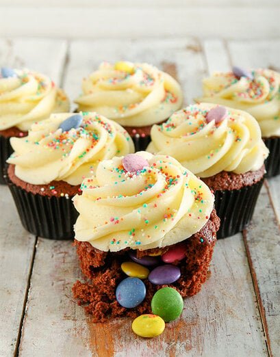 Smartie Surprise Cupcakes