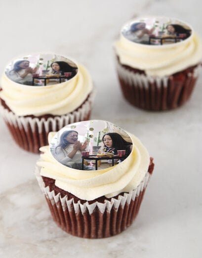 Personalised Red Velvet Photo Cupcakes