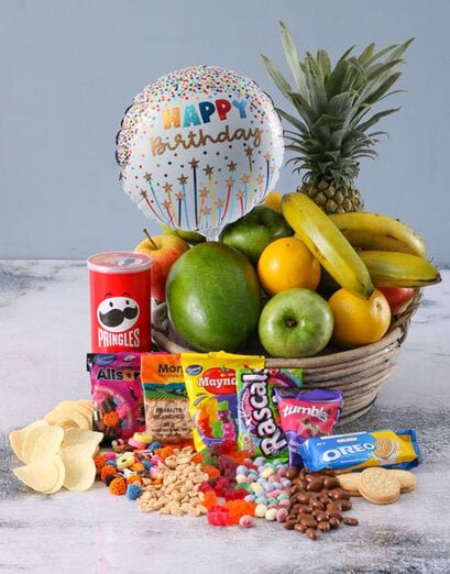 Happy Birthday Fruit And Treats Basket - Product image