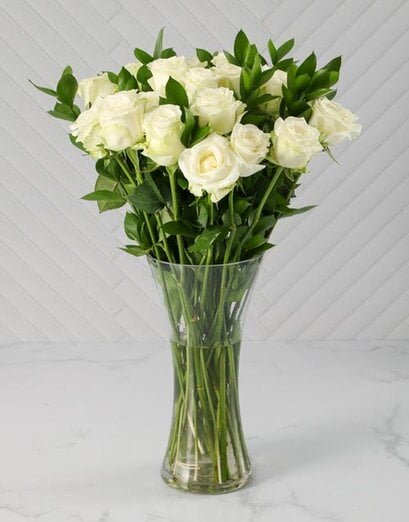 White Roses in a Glass Vase - Product image