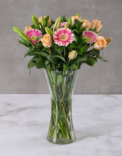 Pastel Seasonal Flowers in a Glass Vase - Product image