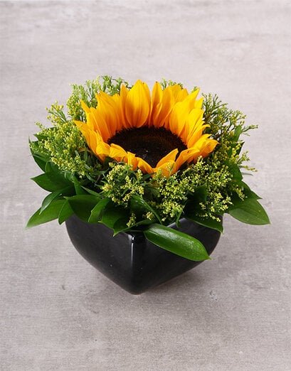 Sunflower In Black Ceramic Vase - Product image