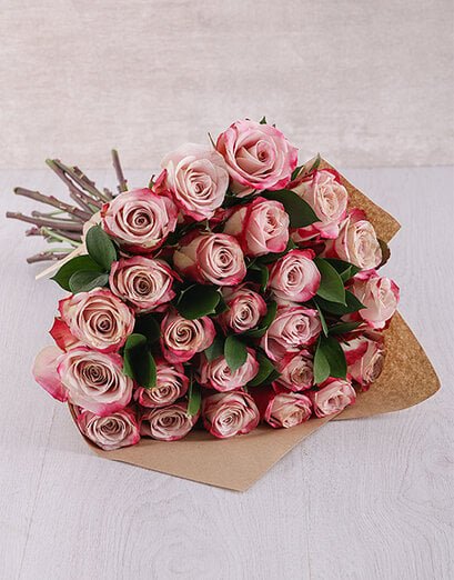 Variegated Pink Roses in Craft Paper