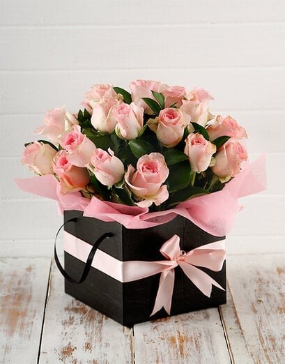 Pink Roses in a Black Box