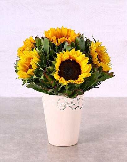 Ceramic Pot of Sunflowers - Product image