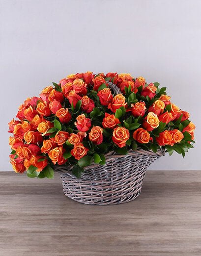 Gray Basket of Cherry Brandy Roses - Product image