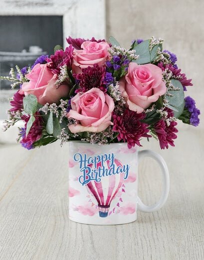 Happy Birthday Air Balloon Mug Arrangement - Product image