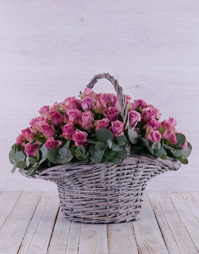 Purple Rose in Willow Basket
