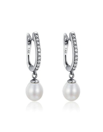 Silver Pearl Pave Drop Earrings