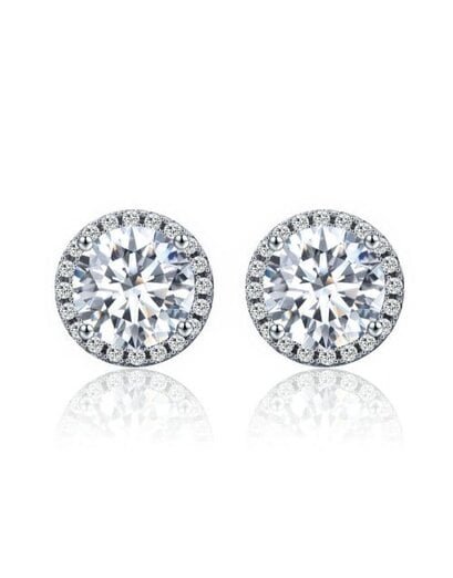 Shining Silver Halo Round Studs