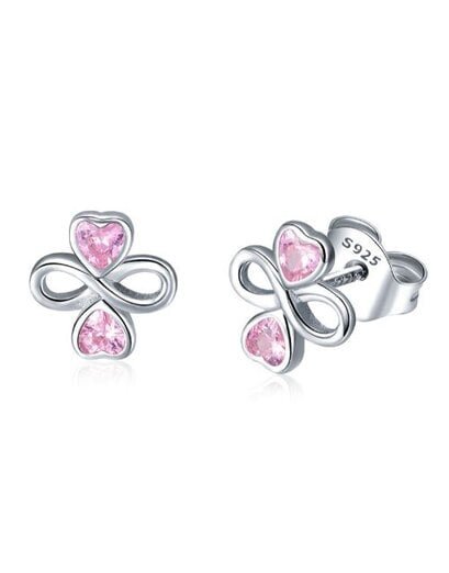 Pink Infinity Hearts Silver Studs