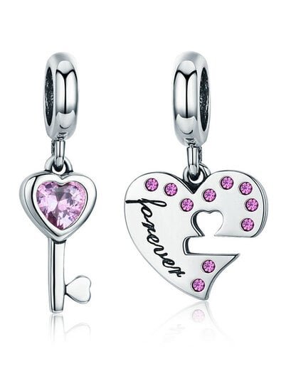 Forever Pink Heart And Key Dangle Charms - Product image