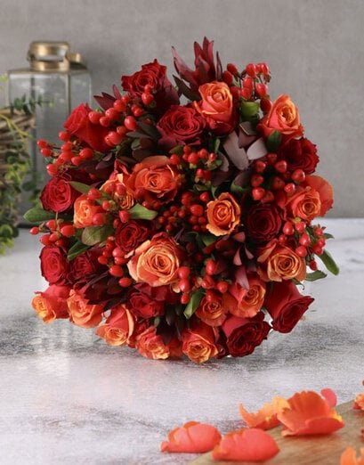Cherry Brandy And Red Rose Bouquet