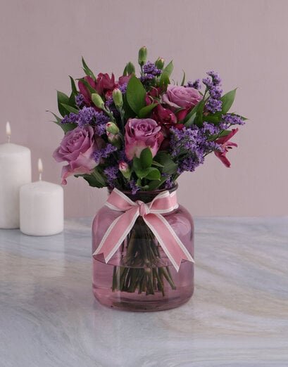 Lilac Floral Mix In Purple Vase - Product image