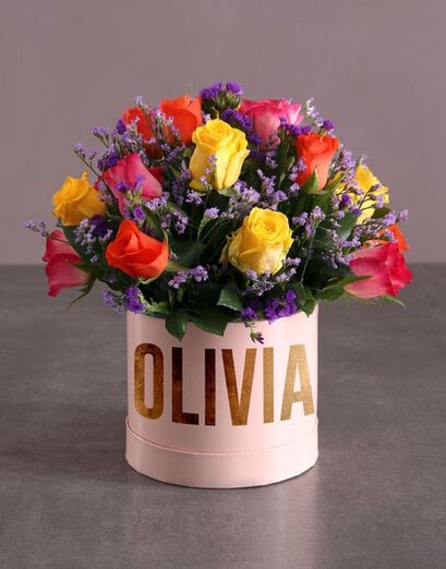 Personalised Mixed Roses In Hat Box