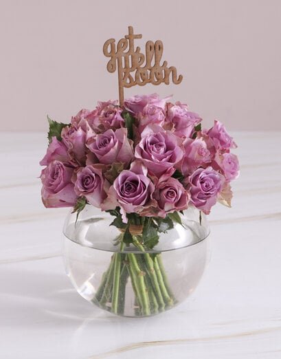 Get Well Soon Lilac Roses In Fish Bowl - Product image