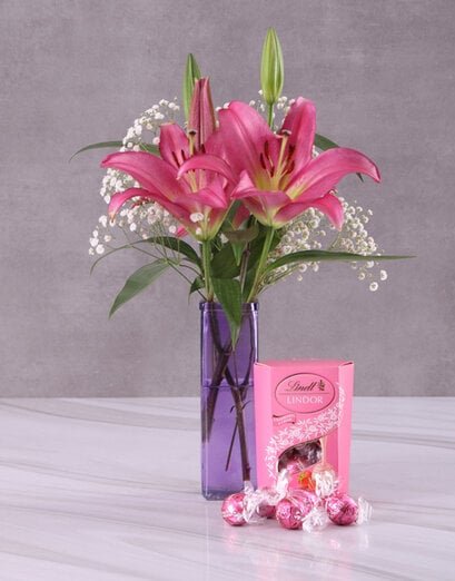 Stargazer Lilies in Square Vase