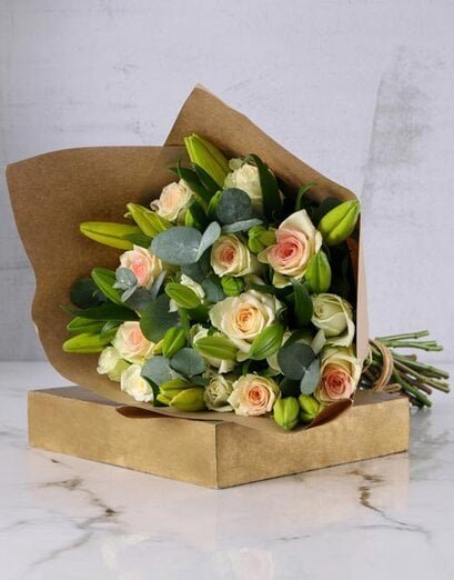 Cream Lilies and White Roses Arrangement - Product image