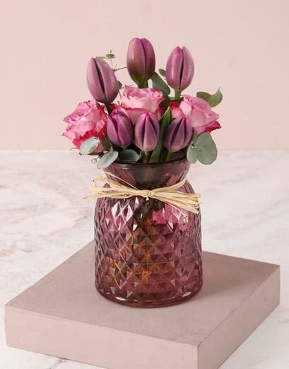 Precious Purple Tulips in Vase