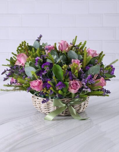 Basket Of Lovely Lilac Roses - Product image