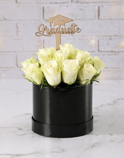 White Blooms Graduation Arrangement