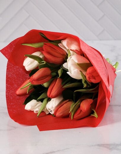 Whimsical White And Red Tulip Bouquet