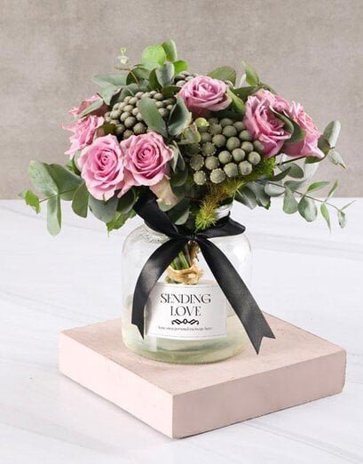 Lilac Rose Arrangement In A Clear Vase - Product image