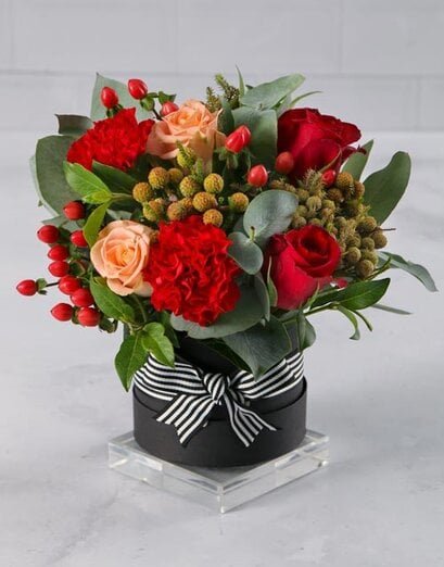 Red Flower Medley Hat Box