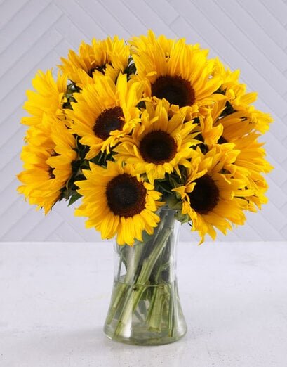 Smiling Sunflowers In Vase