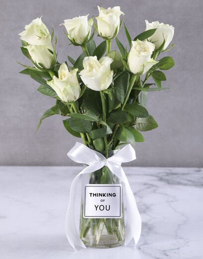 Thinking Of You Cream Roses In Clear Vase - Product image