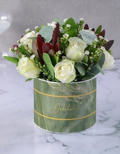 Stunning White Rose Hat Box Arrangement - Product image