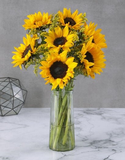 Sunflowers In Clear Hexagon Vase - Product image