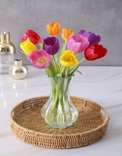 Bright Bloom Tulips In Bulb Vase