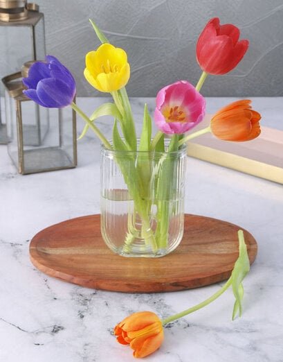 Vibrant Tulip Medley In Clear U Vase