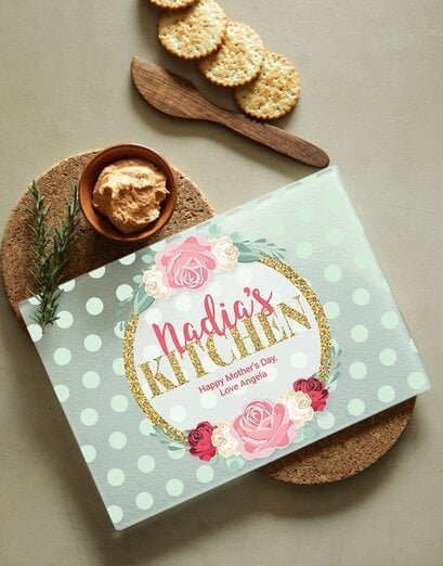 Personalised Floral Kitchen Glass Chopping Board