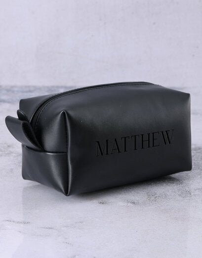 Personalised Leatherette Gents Black Wash Bag - Product image