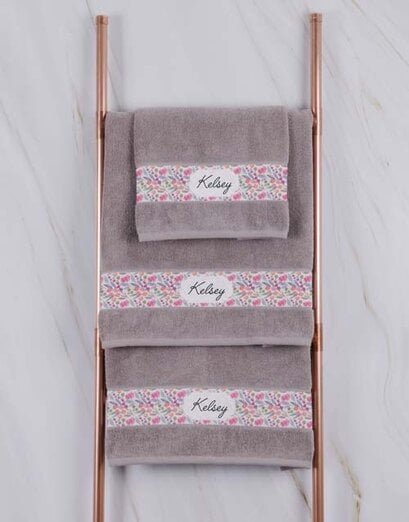 Personalised Floral Natural Towel Set