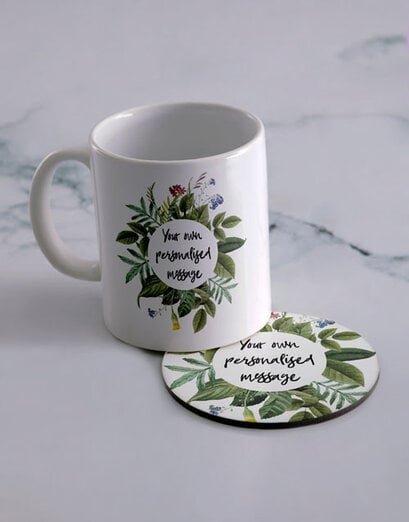 Personalised Own Message Mug And Coaster Set