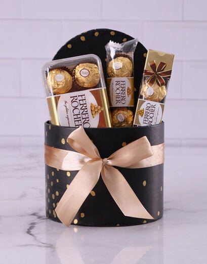Deluxe Gold Dot Chocolate Hat Box - Product image