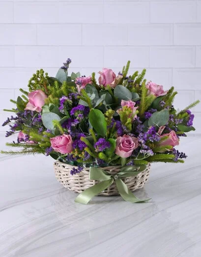 Basket Of Lovely Lilac Roses - Product image