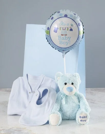 Blue Teddy Bear And Balloon Surprise