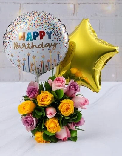 Bright Birthday Balloons And Blooms - Product image