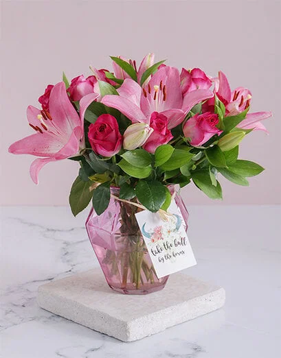 Cerise Florals In A Soft Pink Vase - Product image