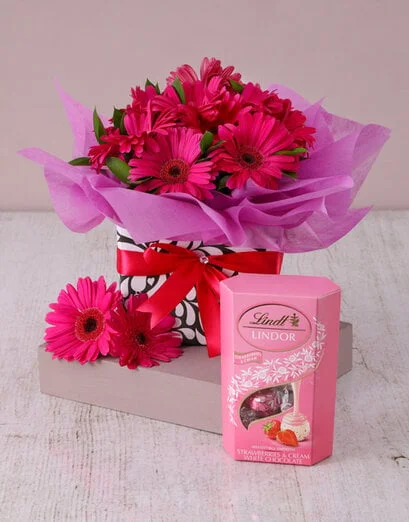 Cerise Gerbera Daisies in a Geometric Box - Product image