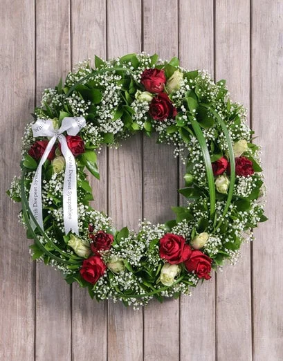 Condolences Red and White Rose Funeral Wreath - Product image