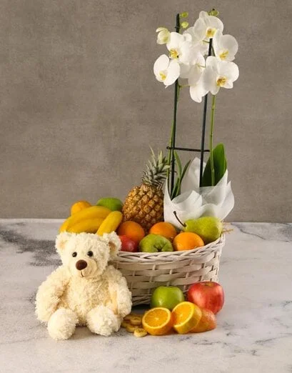 Congrats Orchid And Fruit Basket - Product image