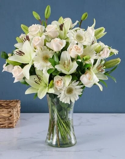 Cream and White Flowers in a Vase - Product image