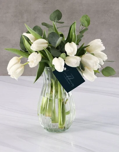 Deepest Condolences White Tulip Arrangement - Product image