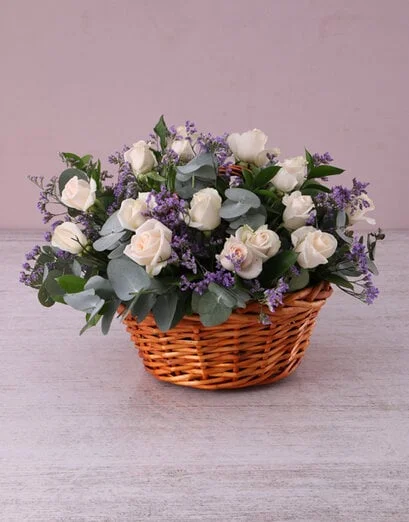 Delicate Cream Rose Basket Arrangement - Product image